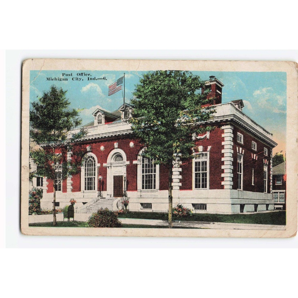Vintage 1922 Michigan City Indiana Post Office Postcard E.C. Kropp Co. VG